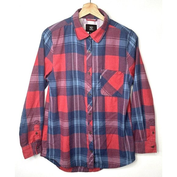 TenTree Womens Button Up Flannel Shirt Long Sleeve Red Blue Plaid Size Medium - Picture 1 of 15